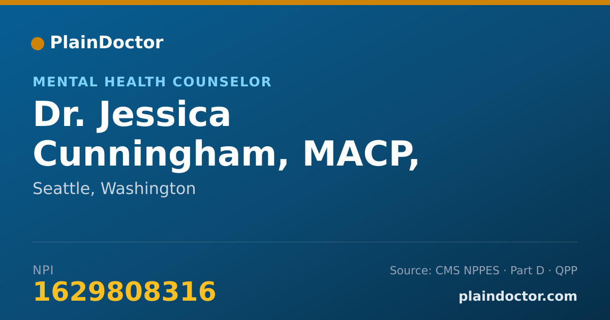 Shareable card for Jessica Cunningham, MACP, LHMCA - Mental Health Counselor, Seattle, WA