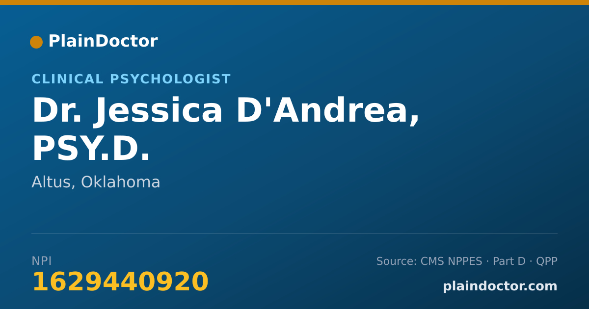Shareable card for Jessica D'Andrea, PSY.D. - Clinical Psychologist, Altus, OK