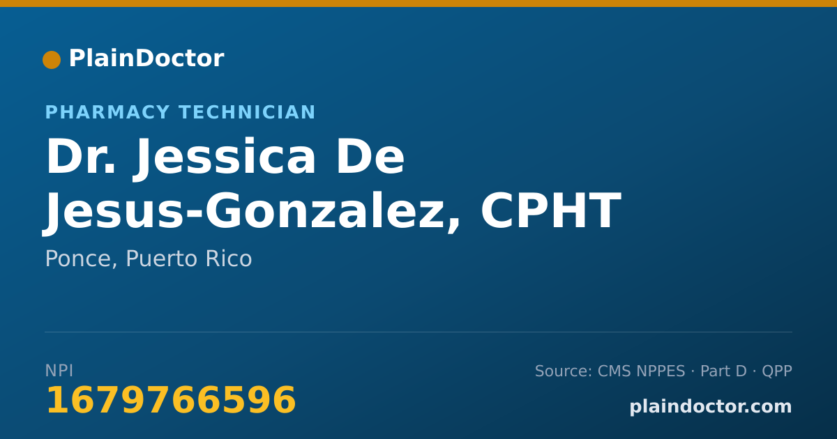 Shareable card for Jessica De Jesus-Gonzalez, CPHT - Pharmacy Technician, Ponce, PR