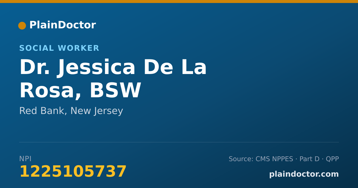 Shareable card for Jessica De La Rosa, BSW - Social Worker, Red Bank, NJ