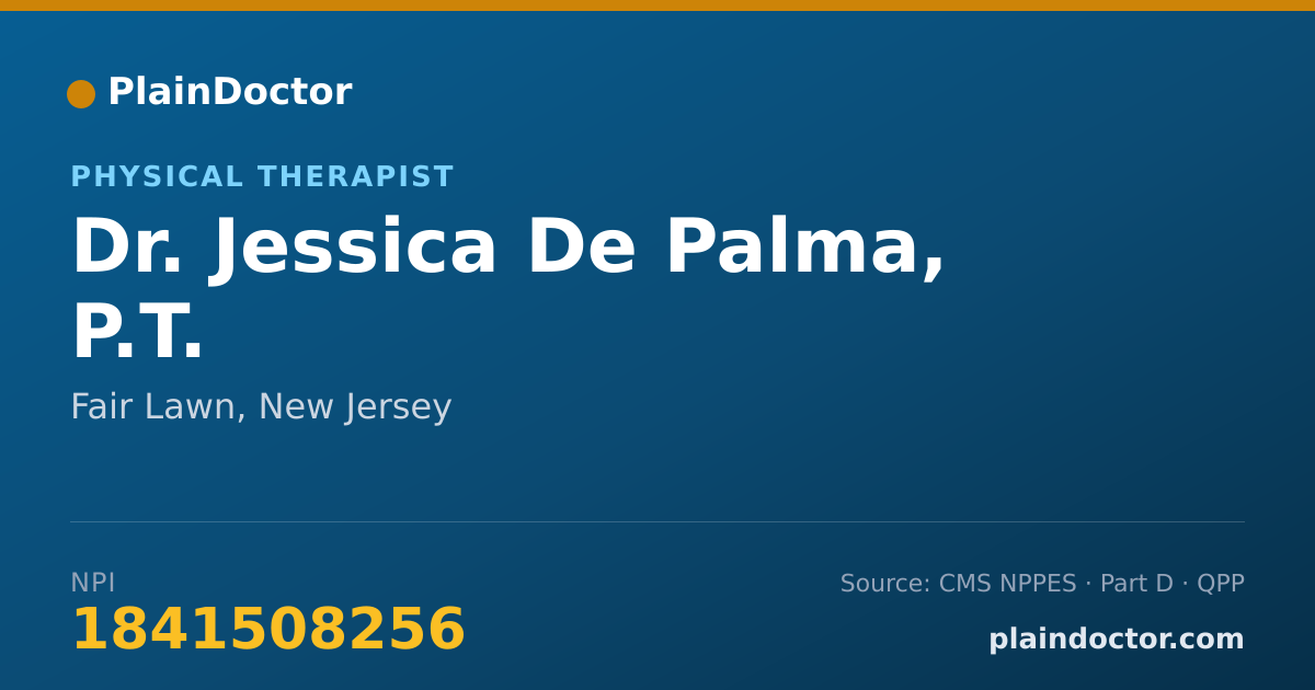 Shareable card for Jessica De Palma, P.T. - Physical Therapist, Fair Lawn, NJ