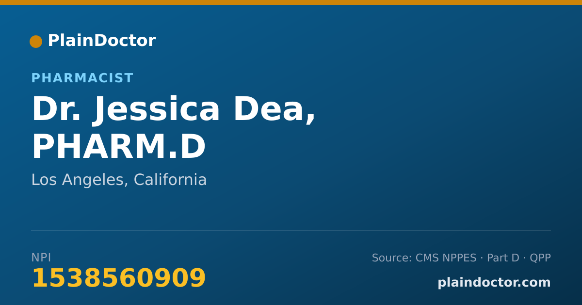 Shareable card for Jessica Dea, PHARM.D - Pharmacist, Los Angeles, CA