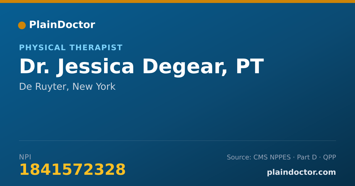 Shareable card for Jessica Degear, PT - Physical Therapist, De Ruyter, NY