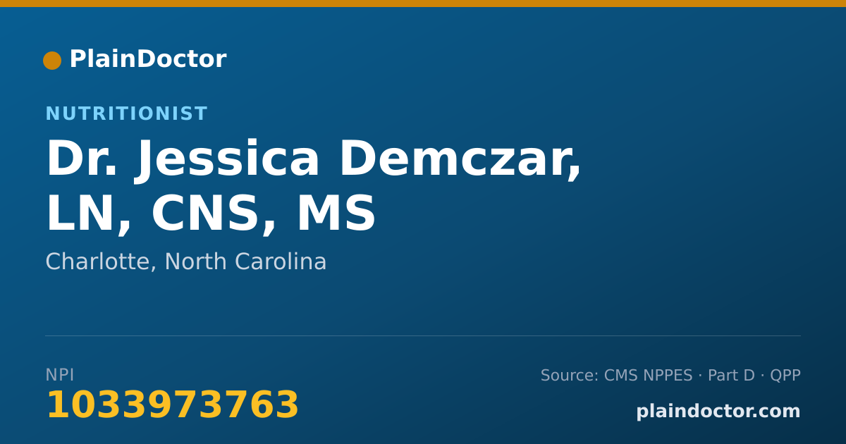 Shareable card for Jessica Demczar, LN, CNS, MS - Nutritionist, Charlotte, NC