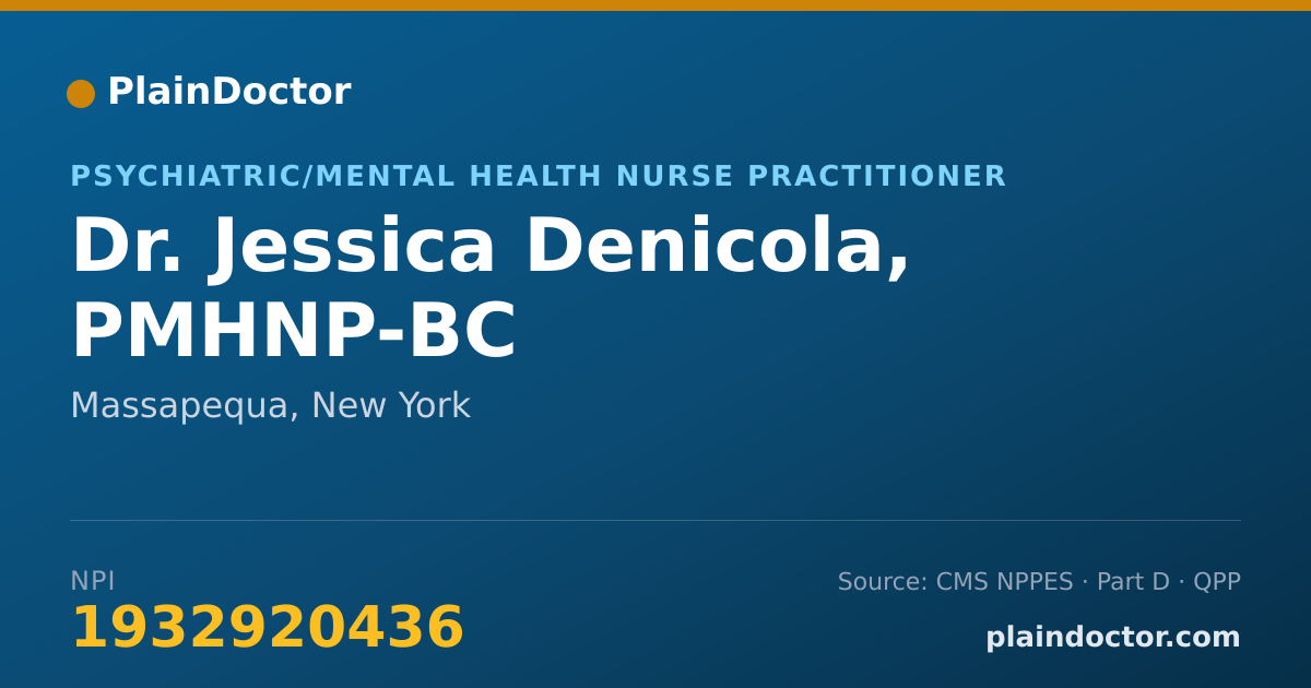 Shareable card for Jessica Denicola, PMHNP-BC - Psychiatric/Mental Health Nurse Practitioner, Massapequa, NY
