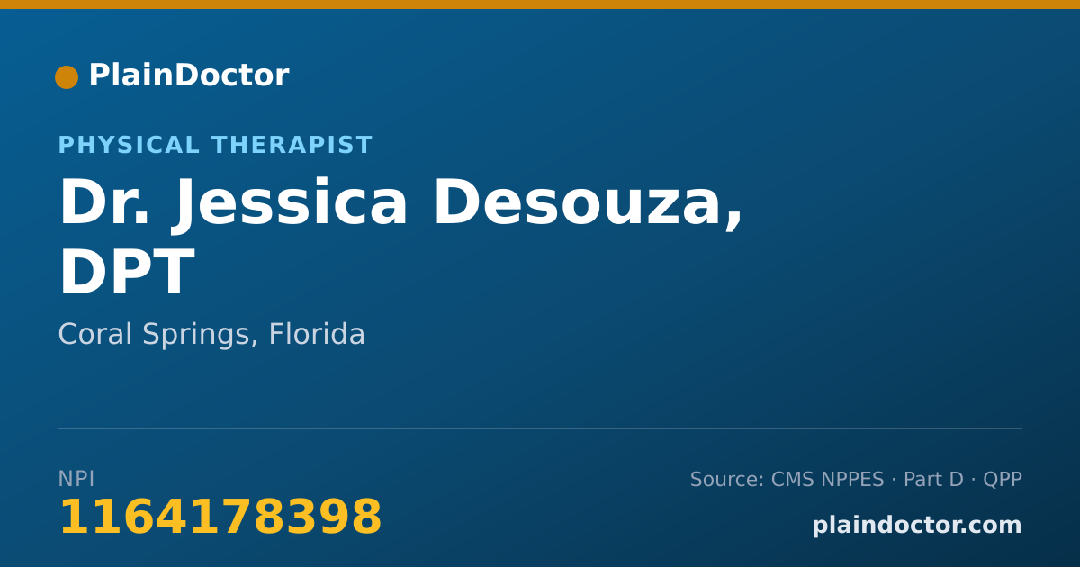 Shareable card for Jessica Desouza, DPT - Physical Therapist, Coral Springs, FL