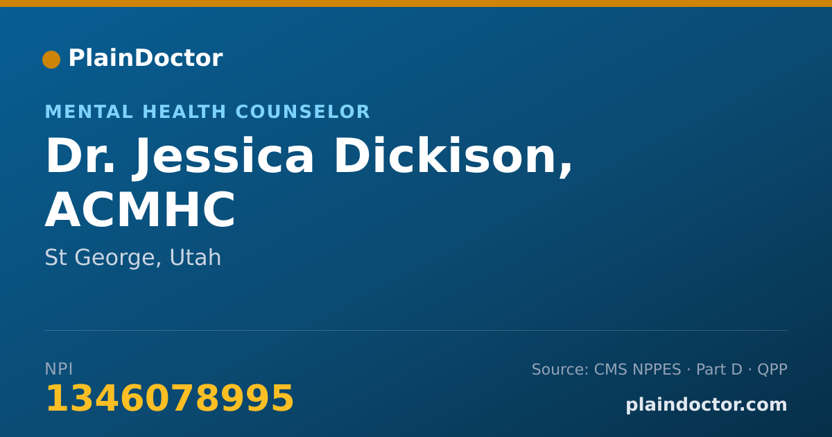 Shareable card for Jessica Dickison, ACMHC - Mental Health Counselor, St George, UT