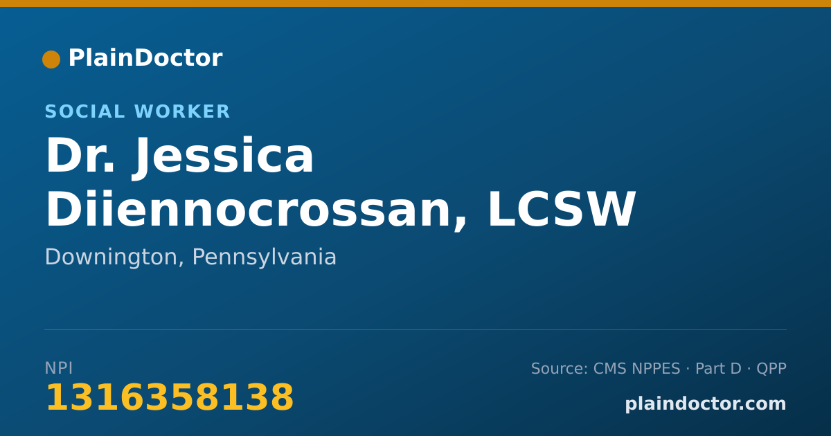 Shareable card for Jessica Diiennocrossan, LCSW - Social Worker, Downington, PA