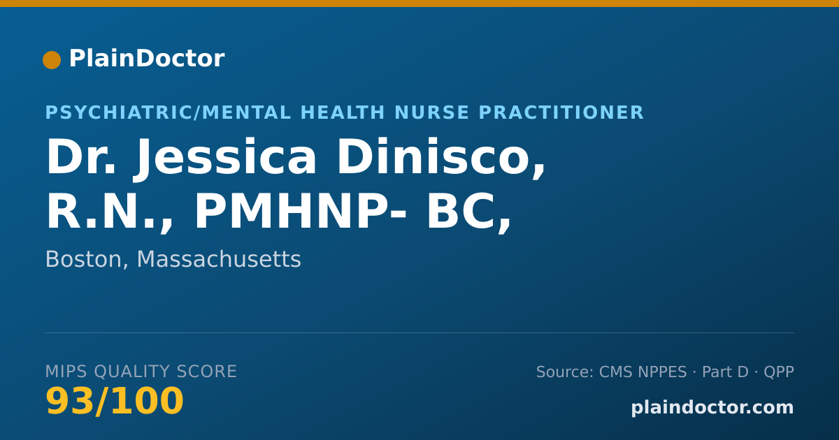 Shareable card for Jessica Dinisco, R.N., PMHNP- BC, - Psychiatric/Mental Health Nurse Practitioner, Boston, MA