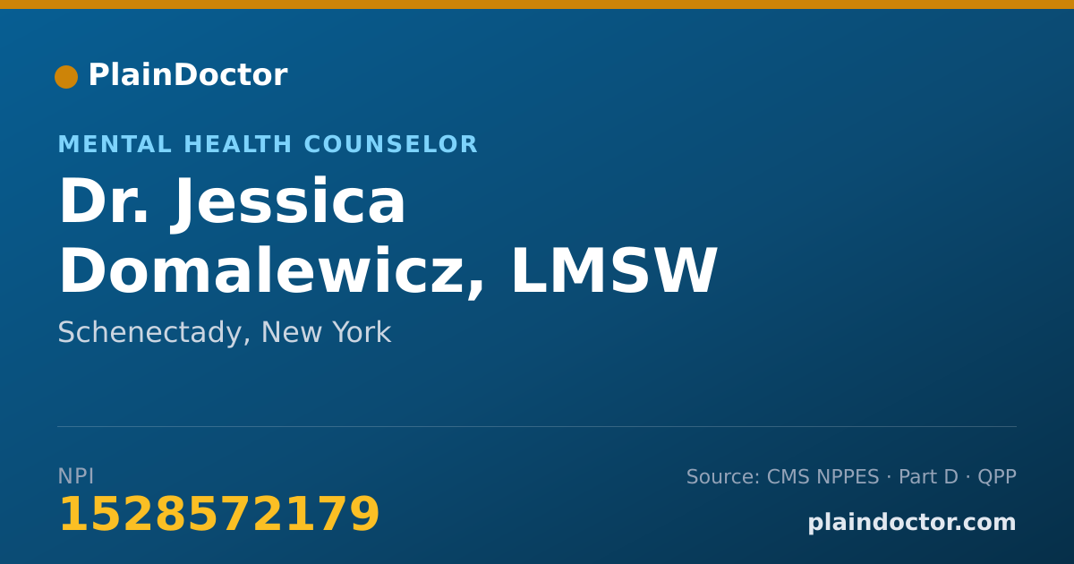 Shareable card for Jessica Domalewicz, LMSW - Mental Health Counselor, Schenectady, NY