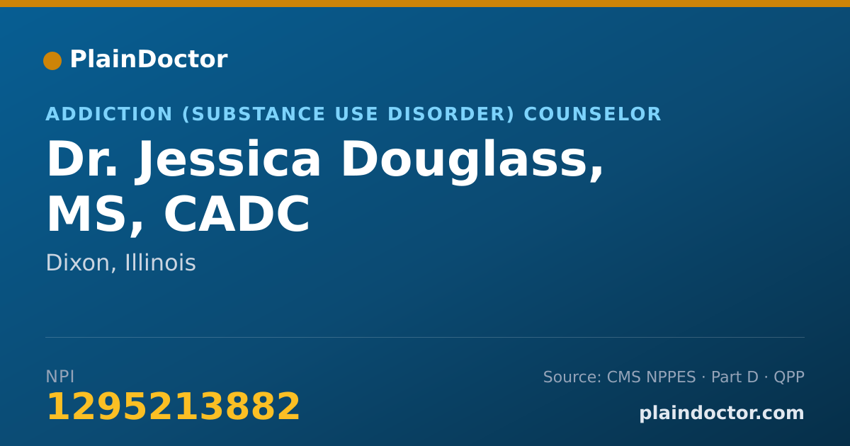 Shareable card for Jessica Douglass, MS, CADC - Addiction (Substance Use Disorder) Counselor, Dixon, IL