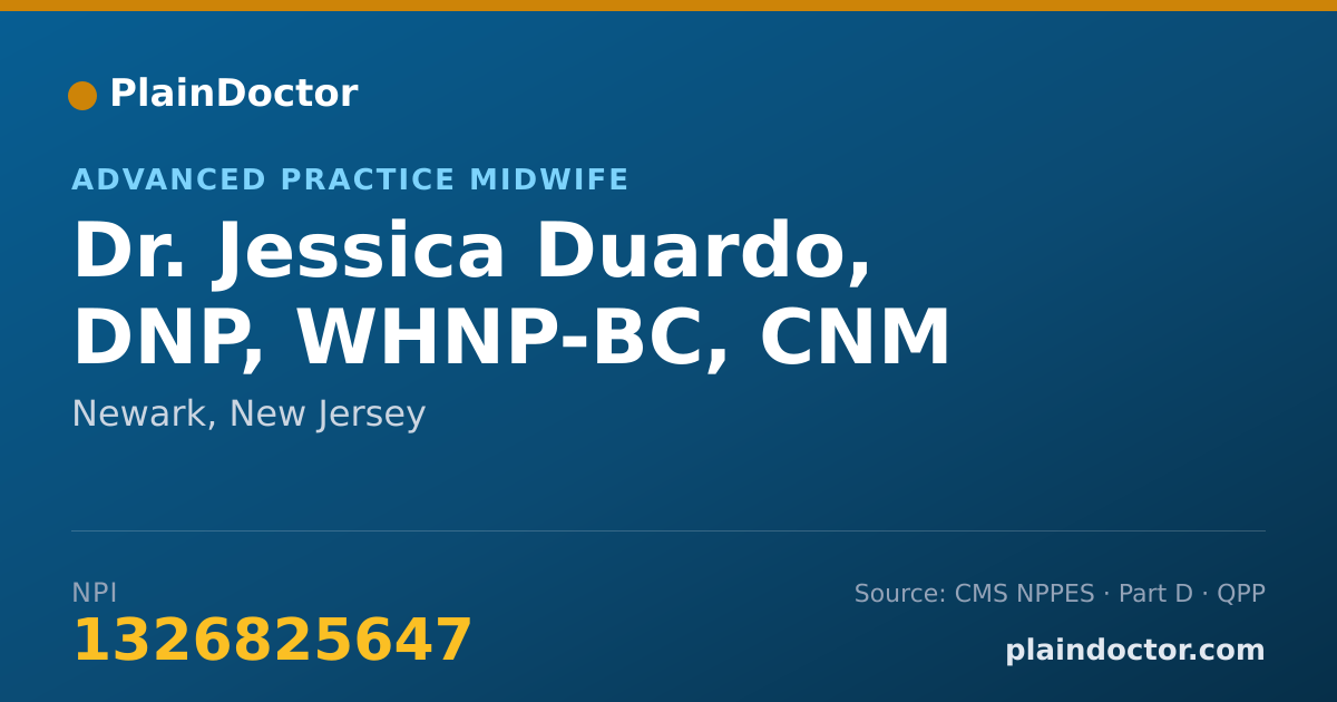 Shareable card for Jessica Duardo, DNP,  WHNP-BC, CNM - Advanced Practice Midwife, Newark, NJ