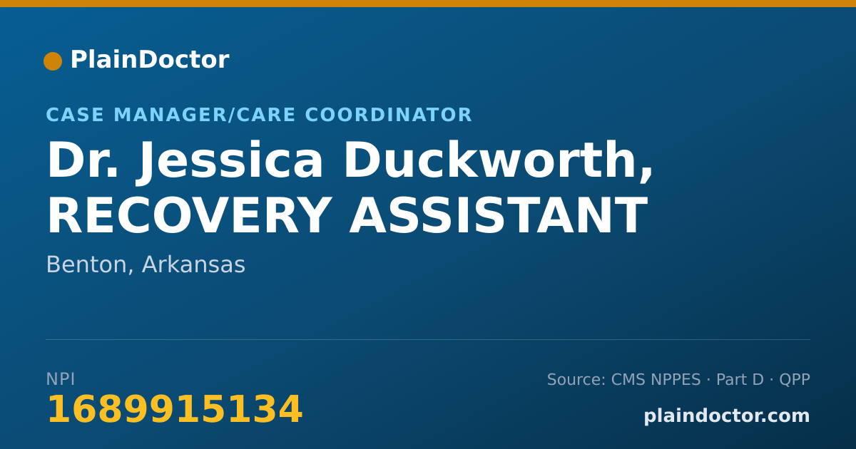 Shareable card for Jessica Duckworth, RECOVERY ASSISTANT - Case Manager/Care Coordinator, Benton, AR