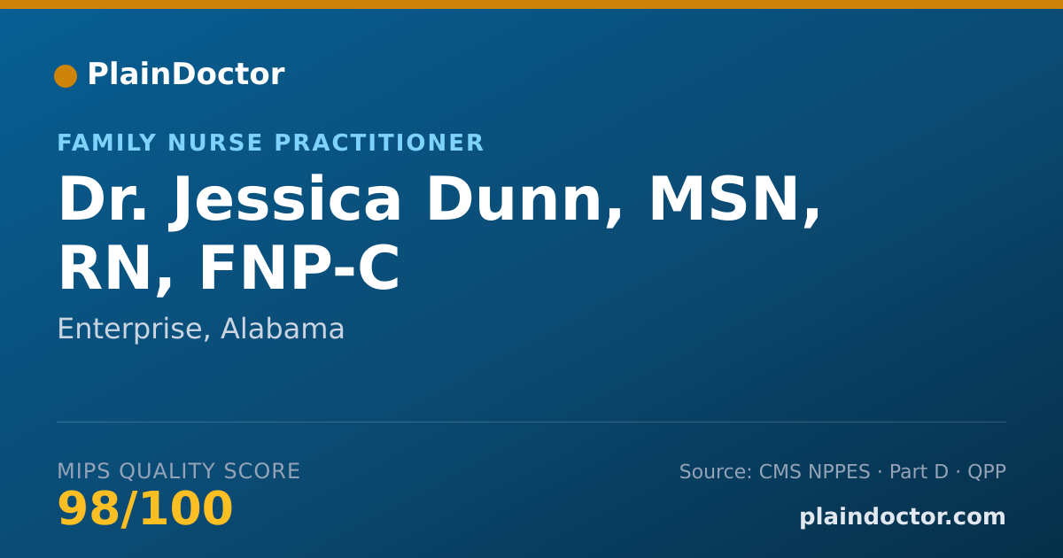 Shareable card for Jessica Dunn, MSN, RN, FNP-C - Family Nurse Practitioner, Enterprise, AL