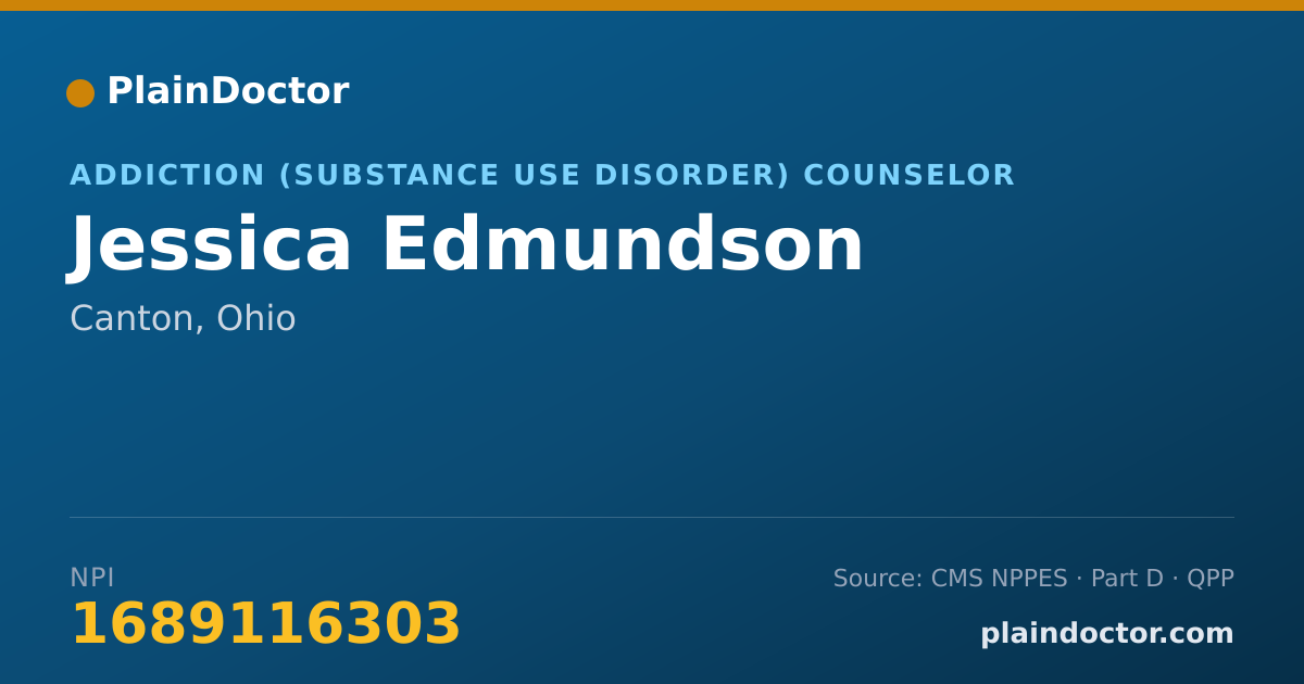 Shareable card for Jessica Edmundson - Addiction (Substance Use Disorder) Counselor, Canton, OH