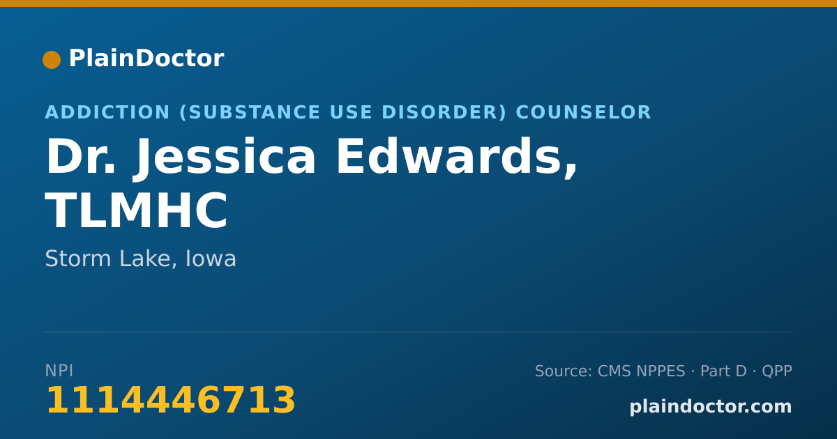 Shareable card for Jessica Edwards, TLMHC - Addiction (Substance Use Disorder) Counselor, Storm Lake, IA