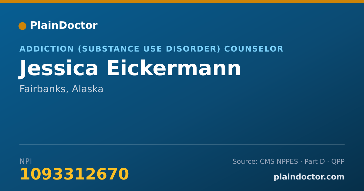 Shareable card for Jessica Eickermann - Addiction (Substance Use Disorder) Counselor, Fairbanks, AK