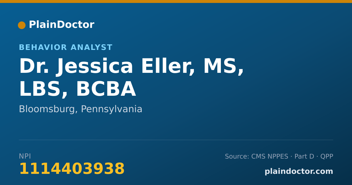 Shareable card for Jessica Eller, MS, LBS, BCBA - Behavior Analyst, Bloomsburg, PA