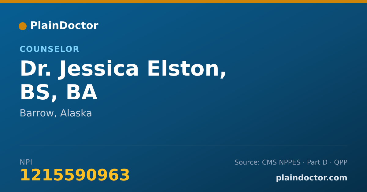 Shareable card for Jessica Elston, BS, BA - Counselor, Barrow, AK