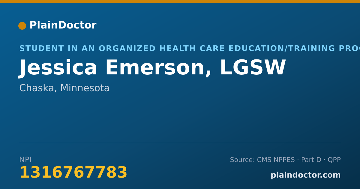 Shareable card for Jessica Emerson, LGSW - Student in an Organized Health Care Education/Training Program, Chaska, MN