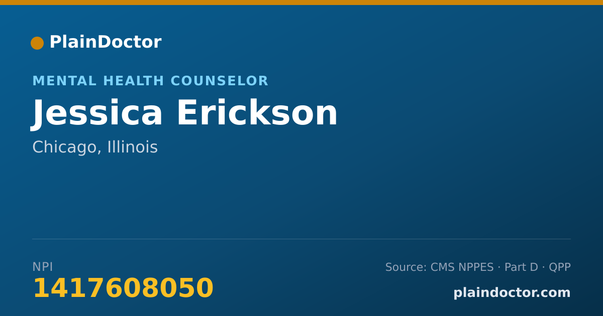 Shareable card for Jessica Erickson - Mental Health Counselor, Chicago, IL