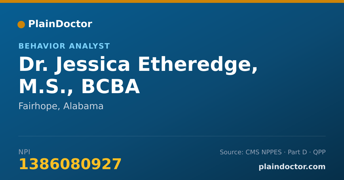 Shareable card for Jessica Etheredge, M.S., BCBA - Behavior Analyst, Fairhope, AL