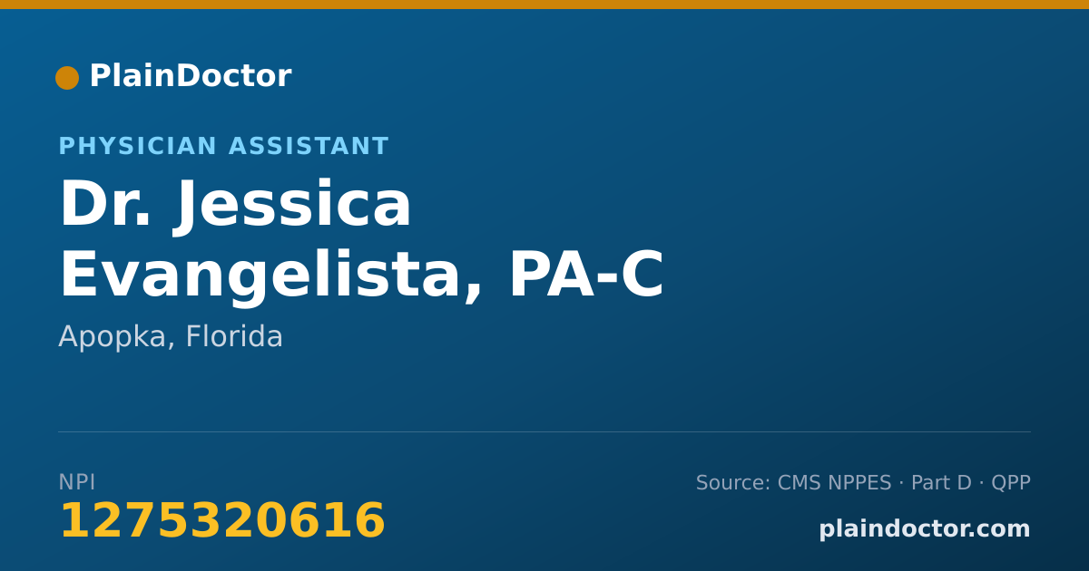 Shareable card for Jessica Evangelista, PA-C - Physician Assistant, Apopka, FL