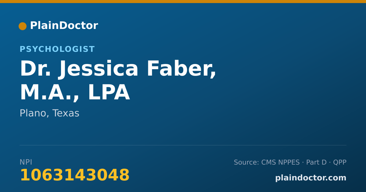 Shareable card for Jessica Faber, M.A., LPA - Psychologist, Plano, TX