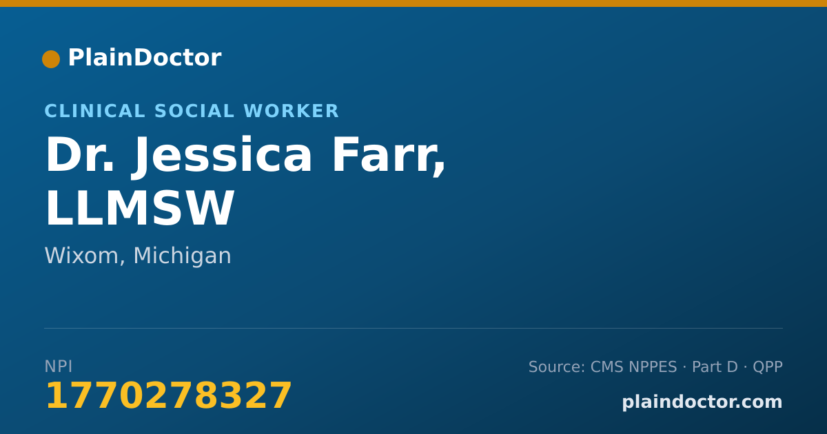 Shareable card for Jessica Farr, LLMSW - Clinical Social Worker, Wixom, MI