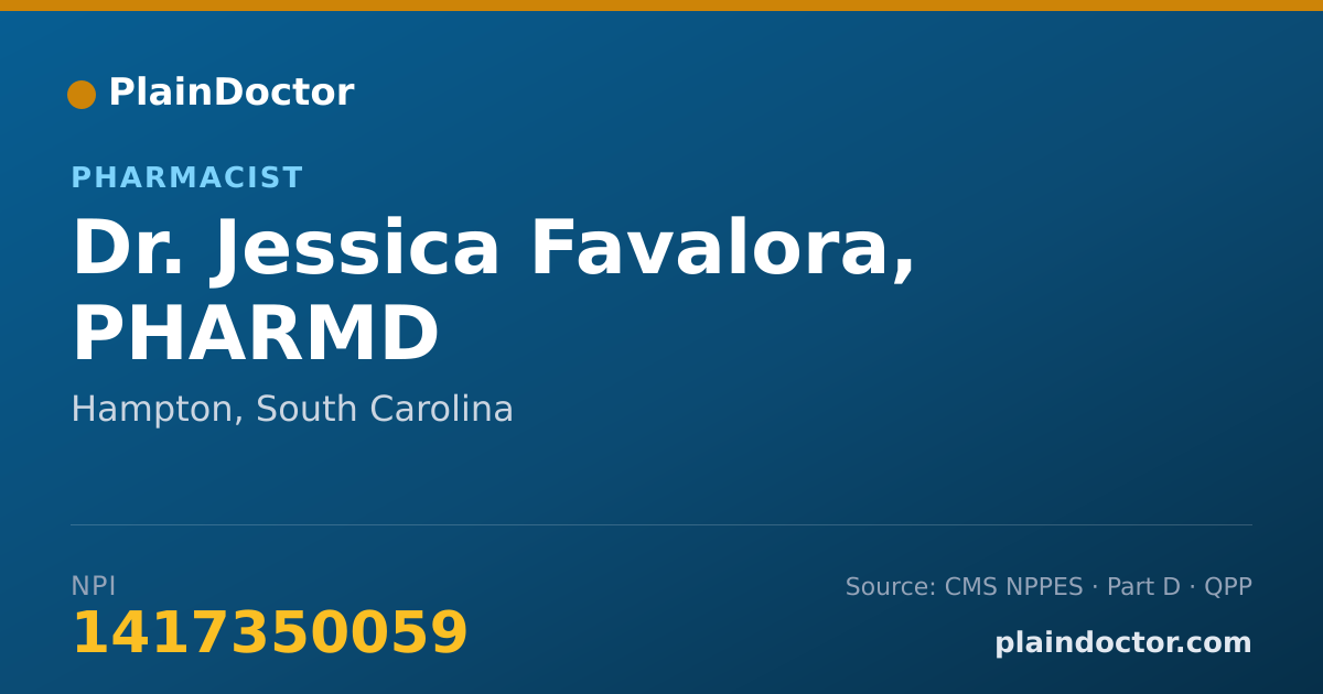 Shareable card for Jessica Favalora, PHARMD - Pharmacist, Hampton, SC