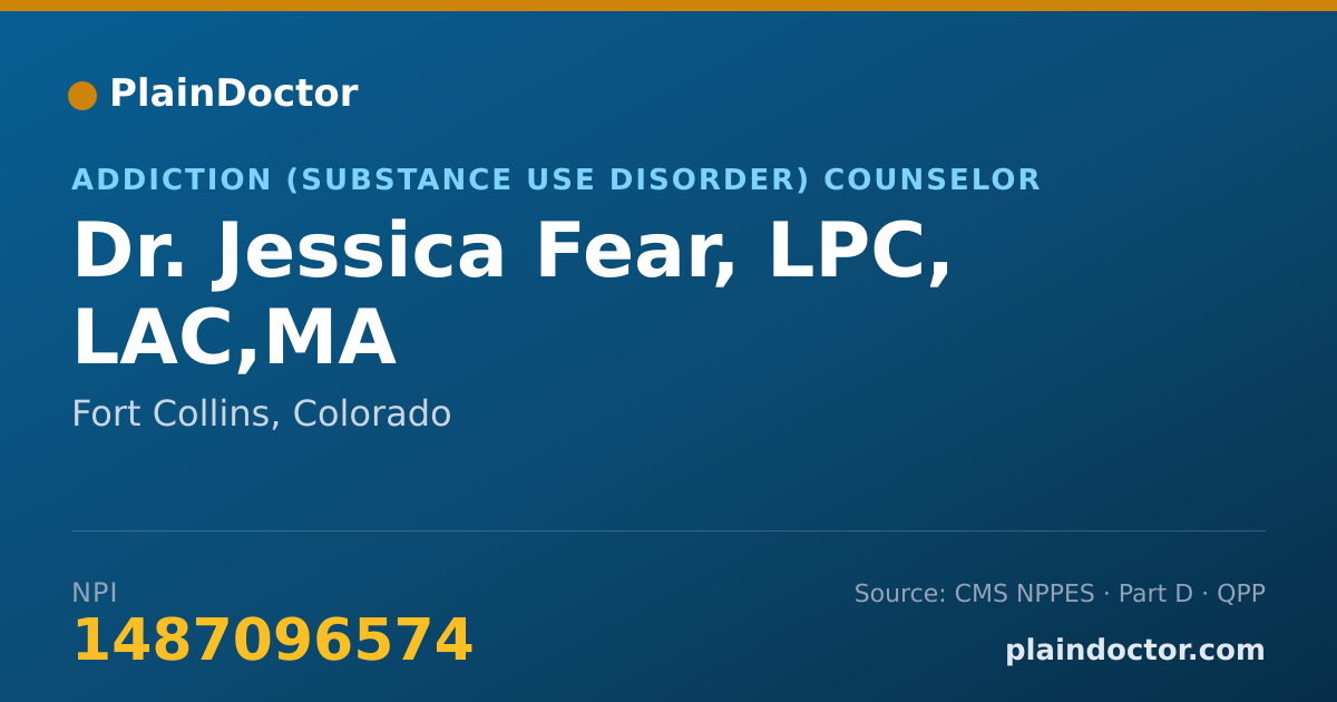 Shareable card for Jessica Fear, LPC, LAC,MA - Addiction (Substance Use Disorder) Counselor, Fort Collins, CO