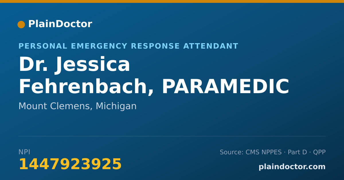 Shareable card for Jessica Fehrenbach, PARAMEDIC - Personal Emergency Response Attendant, Mount Clemens, MI