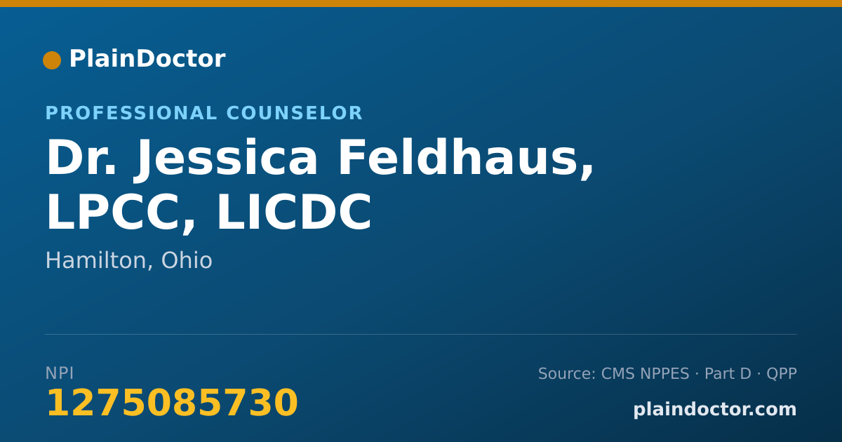 Shareable card for Jessica Feldhaus, LPCC, LICDC - Professional Counselor, Hamilton, OH