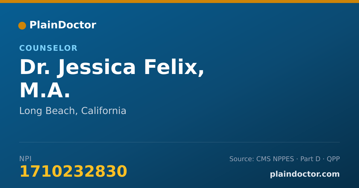 Shareable card for Jessica Felix, M.A. - Counselor, Long Beach, CA