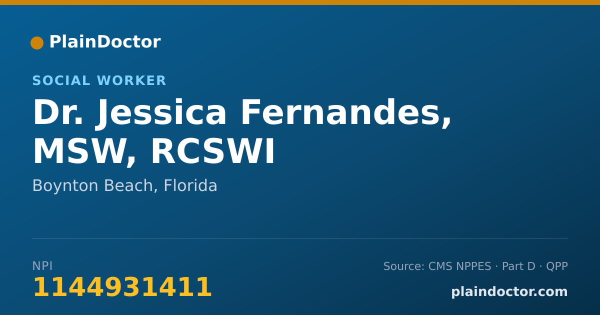 Shareable card for Jessica Fernandes, MSW, RCSWI - Social Worker, Boynton Beach, FL