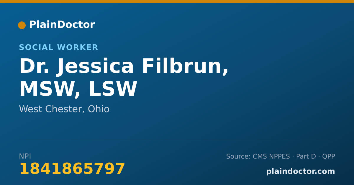 Shareable card for Jessica Filbrun, MSW, LSW - Social Worker, West Chester, OH
