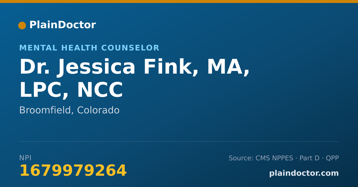 Shareable card for Jessica Fink, MA, LPC, NCC - Mental Health Counselor, Broomfield, CO