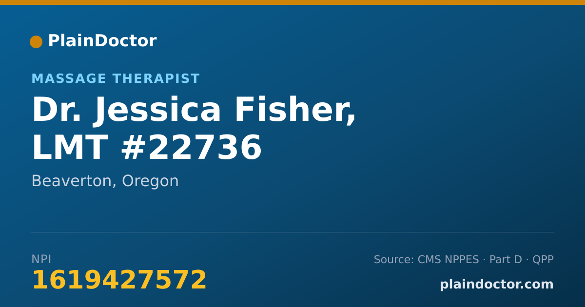 Shareable card for Jessica Fisher, LMT #22736 - Massage Therapist, Beaverton, OR