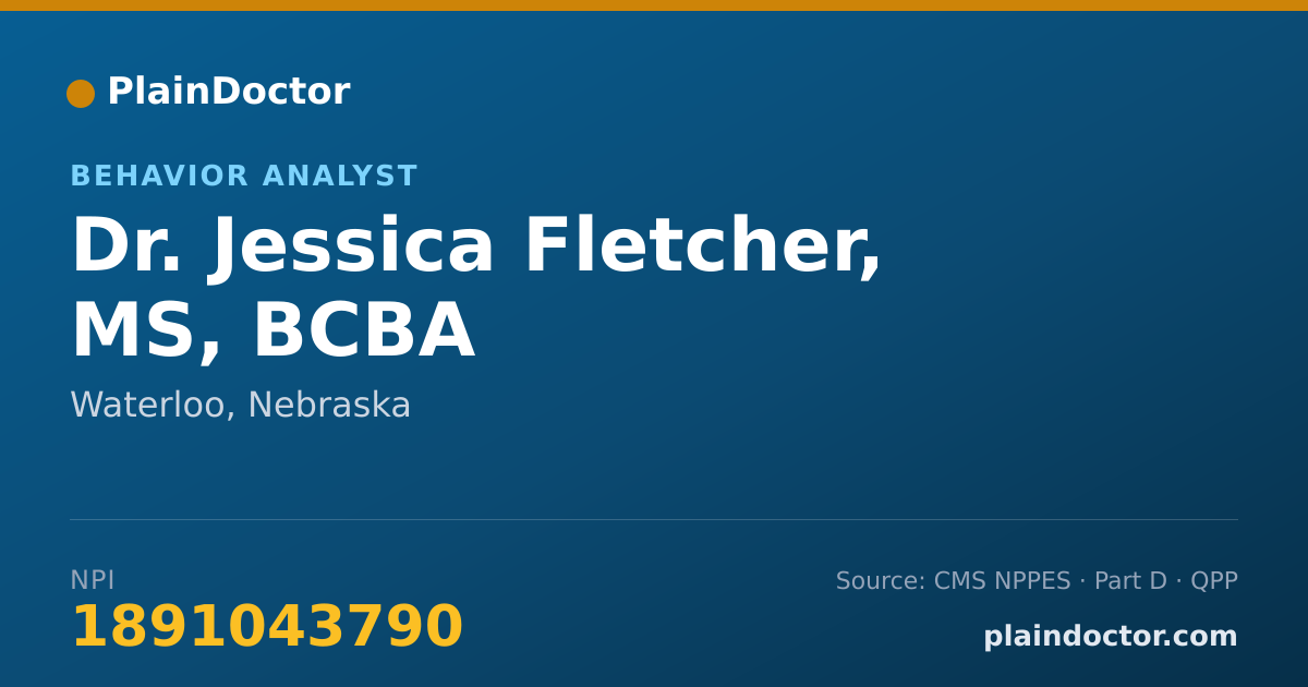 Shareable card for Jessica Fletcher, MS, BCBA - Behavior Analyst, Waterloo, NE
