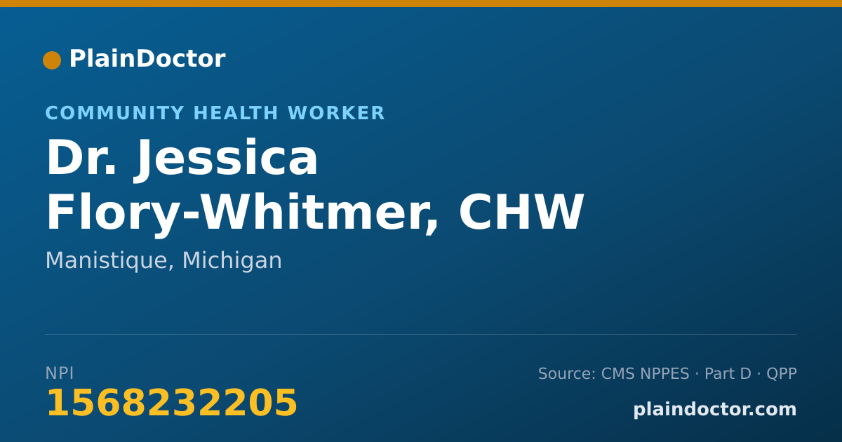 Shareable card for Jessica Flory-Whitmer, CHW - Community Health Worker, Manistique, MI
