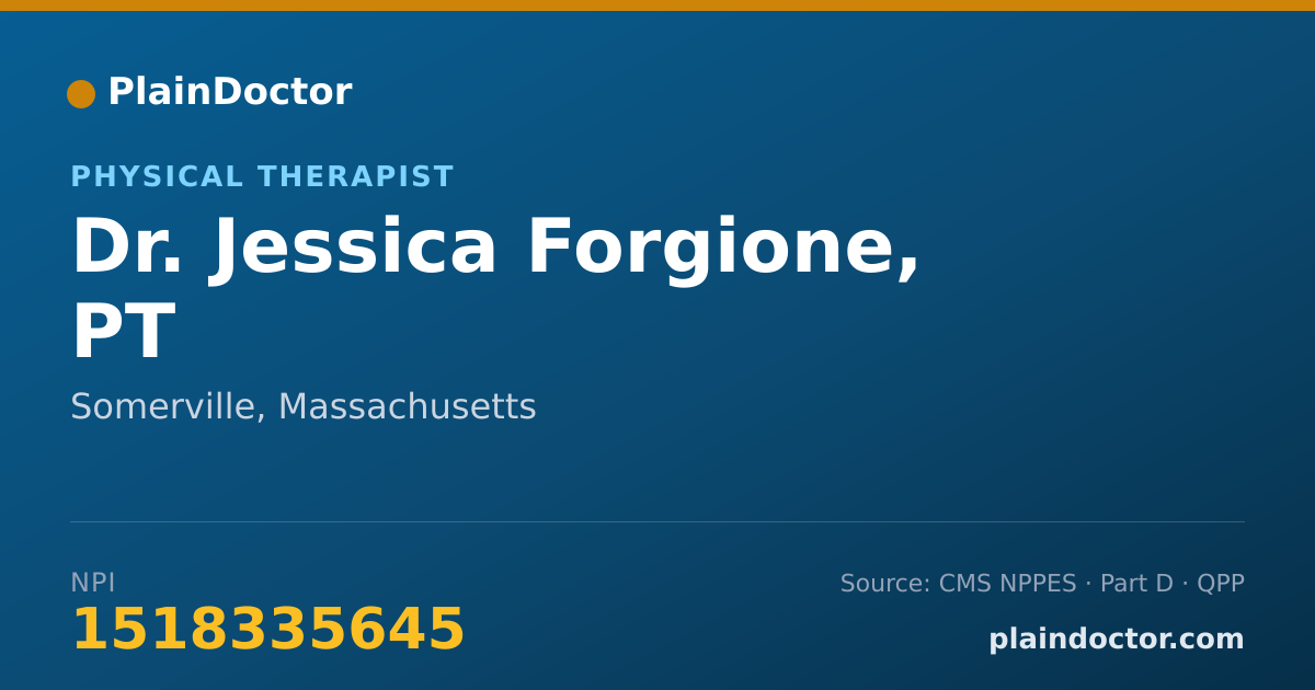 Shareable card for Jessica Forgione, PT - Physical Therapist, Somerville, MA