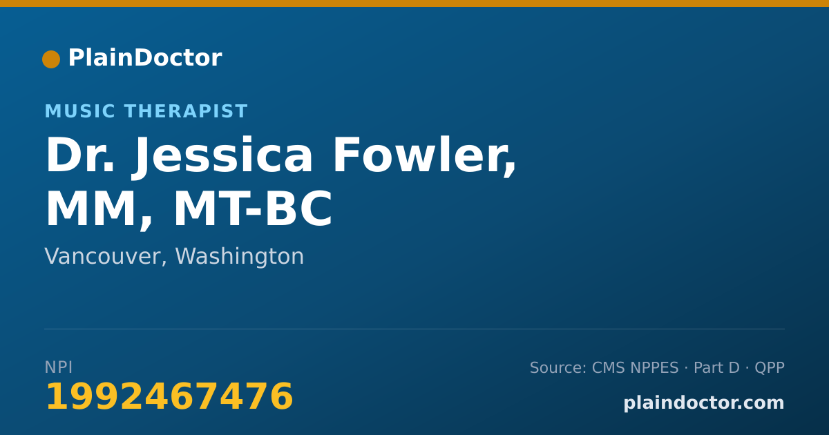 Shareable card for Jessica Fowler, MM, MT-BC - Music Therapist, Vancouver, WA
