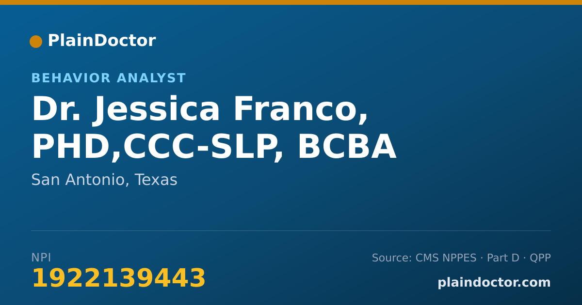 Shareable card for Jessica Franco, PHD,CCC-SLP, BCBA - Behavior Analyst, San Antonio, TX