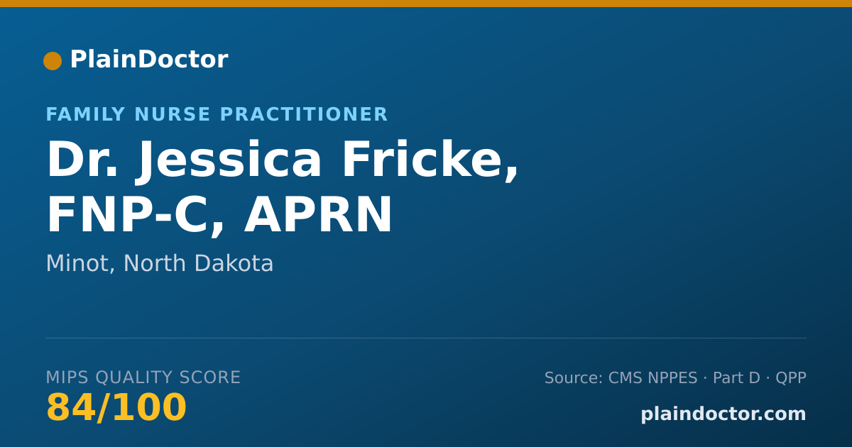 Shareable card for Jessica Fricke, FNP-C, APRN - Family Nurse Practitioner, Minot, ND