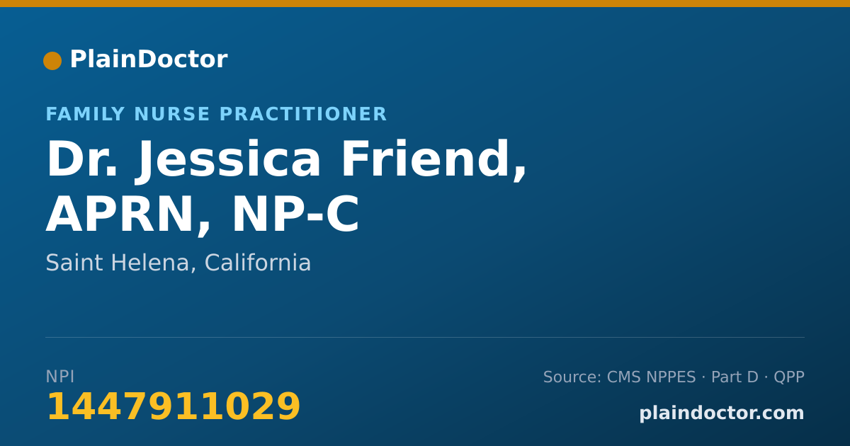Shareable card for Jessica Friend, APRN, NP-C - Family Nurse Practitioner, Saint Helena, CA