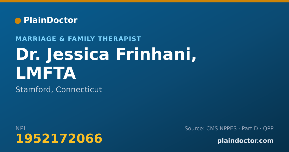 Shareable card for Jessica Frinhani, LMFTA - Marriage & Family Therapist, Stamford, CT