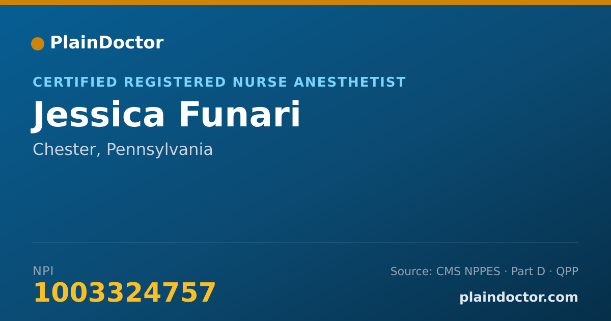 Shareable card for Jessica Funari - Certified Registered Nurse Anesthetist, Chester, PA