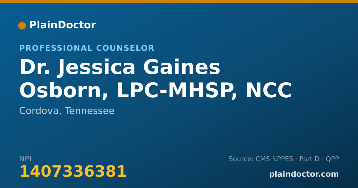 Shareable card for Jessica Gaines Osborn, LPC-MHSP, NCC - Professional Counselor, Cordova, TN