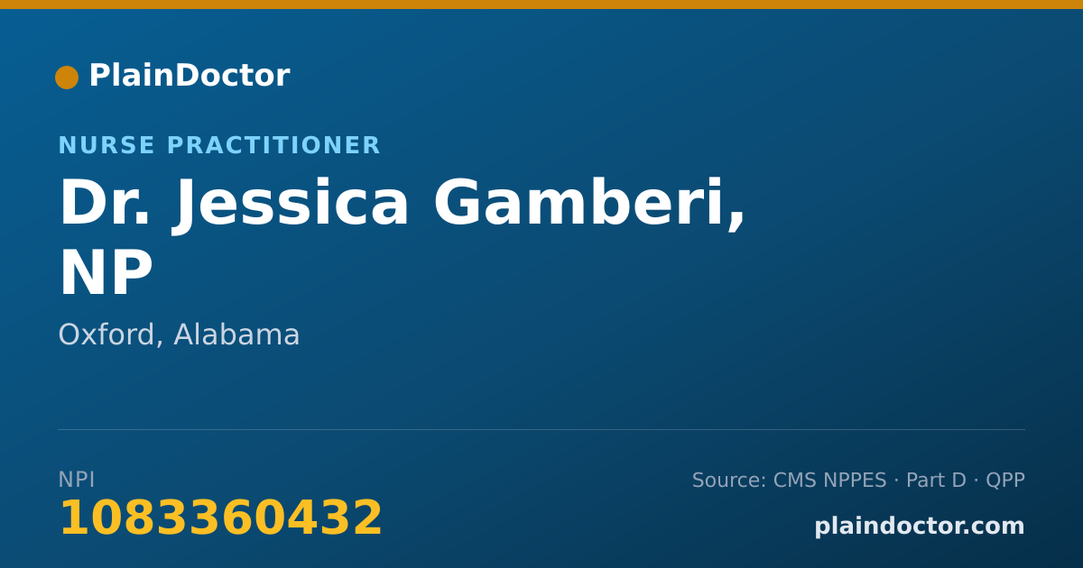Shareable card for Jessica Gamberi, NP - Nurse Practitioner, Oxford, AL