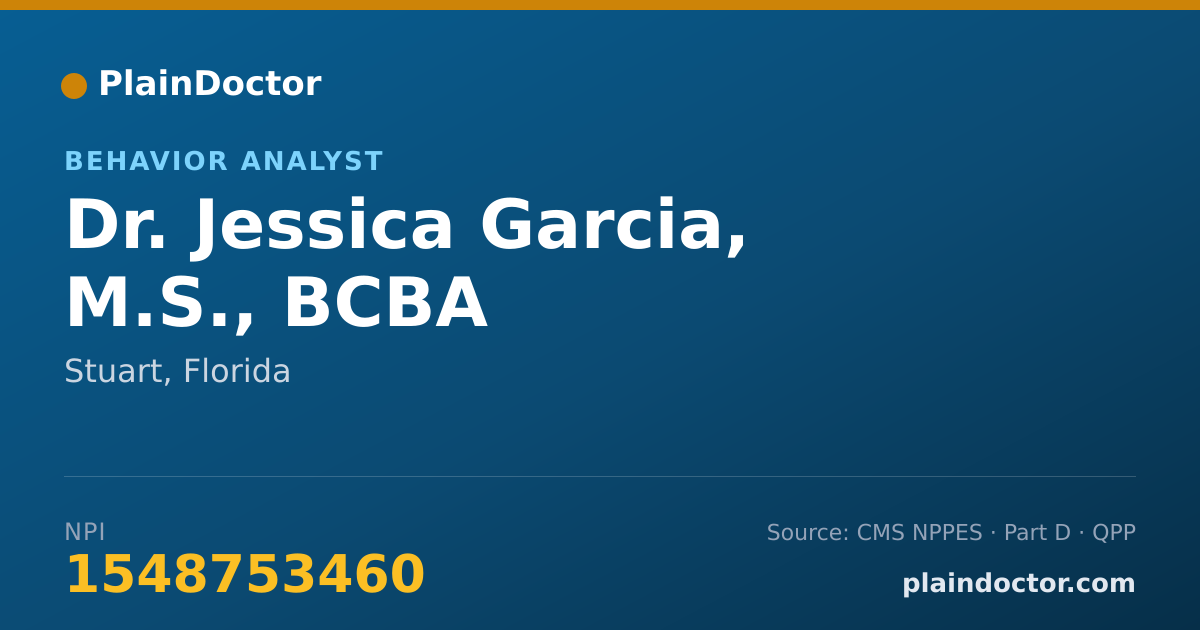 Shareable card for Jessica Garcia, M.S., BCBA - Behavior Analyst, Stuart, FL